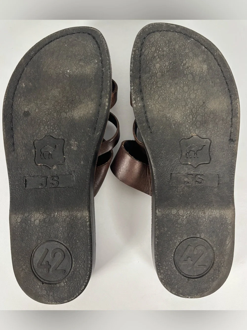 Jerusalem Sandals Dark Brown Leather Strappy Slip On Sandals
